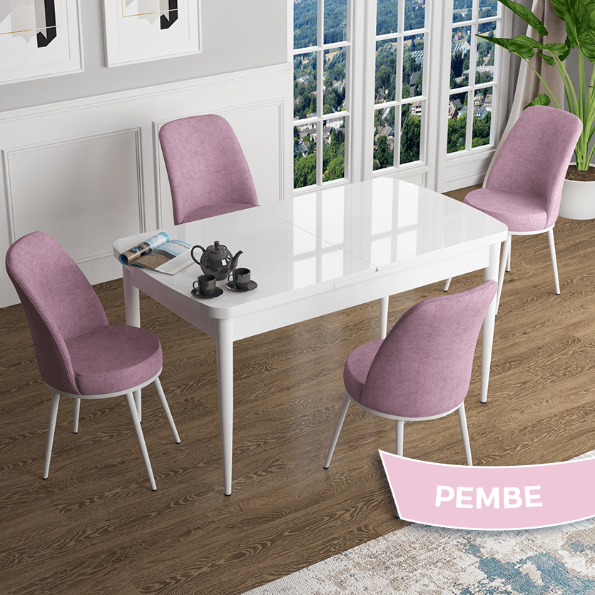 Beyaz Masa Pembe Sandalye