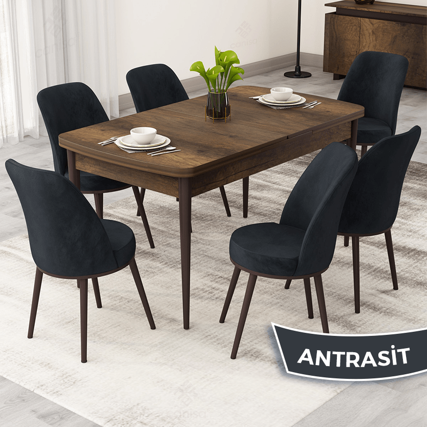 Masa Barok Ahşap Desen Sandalye Antrasit