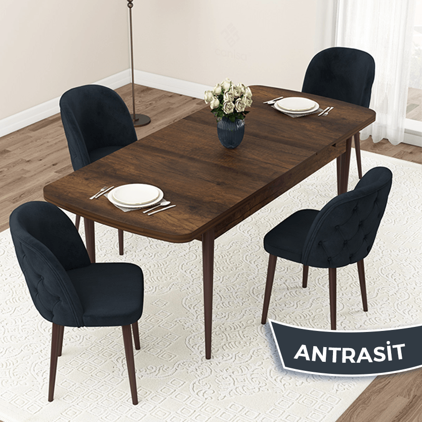 Masa Barok Ahşap Desen Sandalye Antrasit
