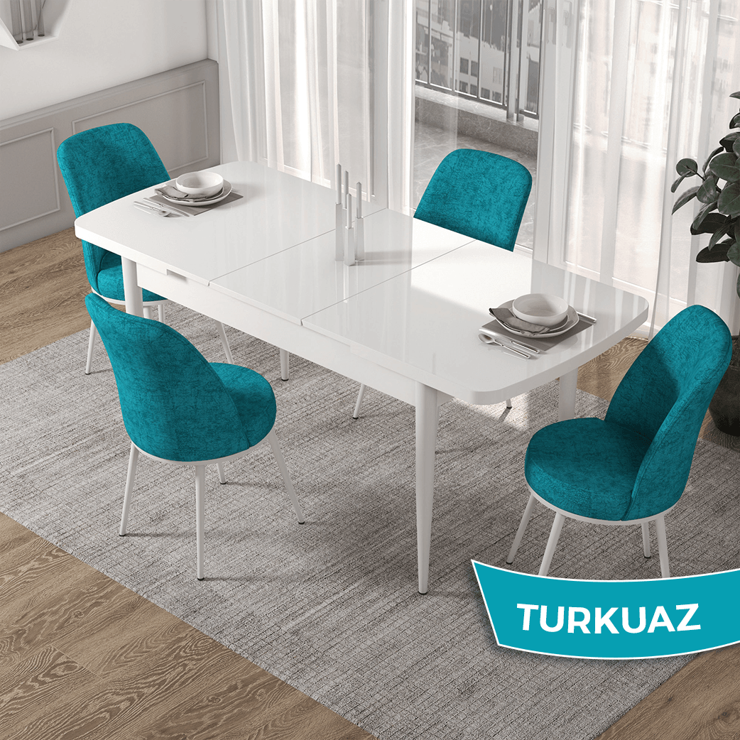 Masa Beyaz Sandalye Turkuaz