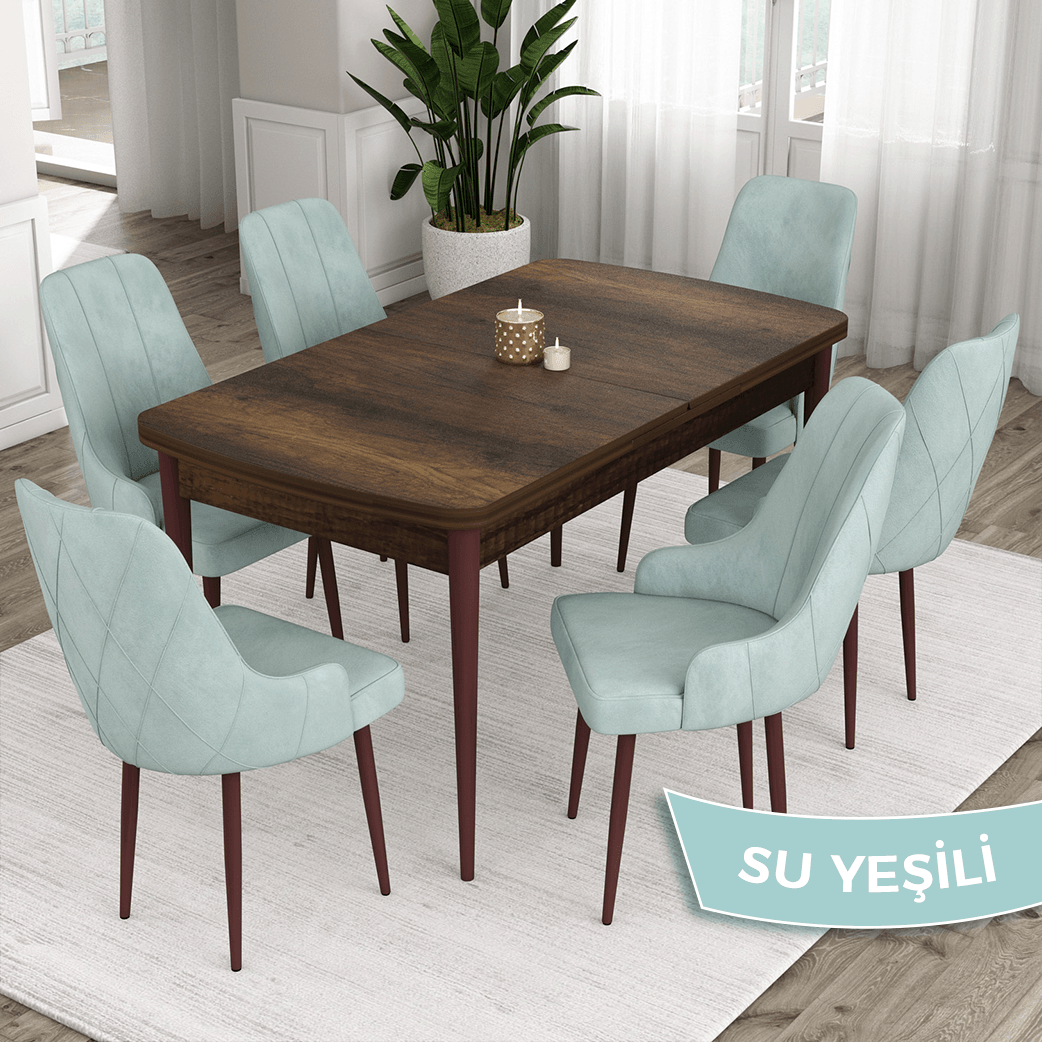 masa barok ahşap desen sandalye su yeşili