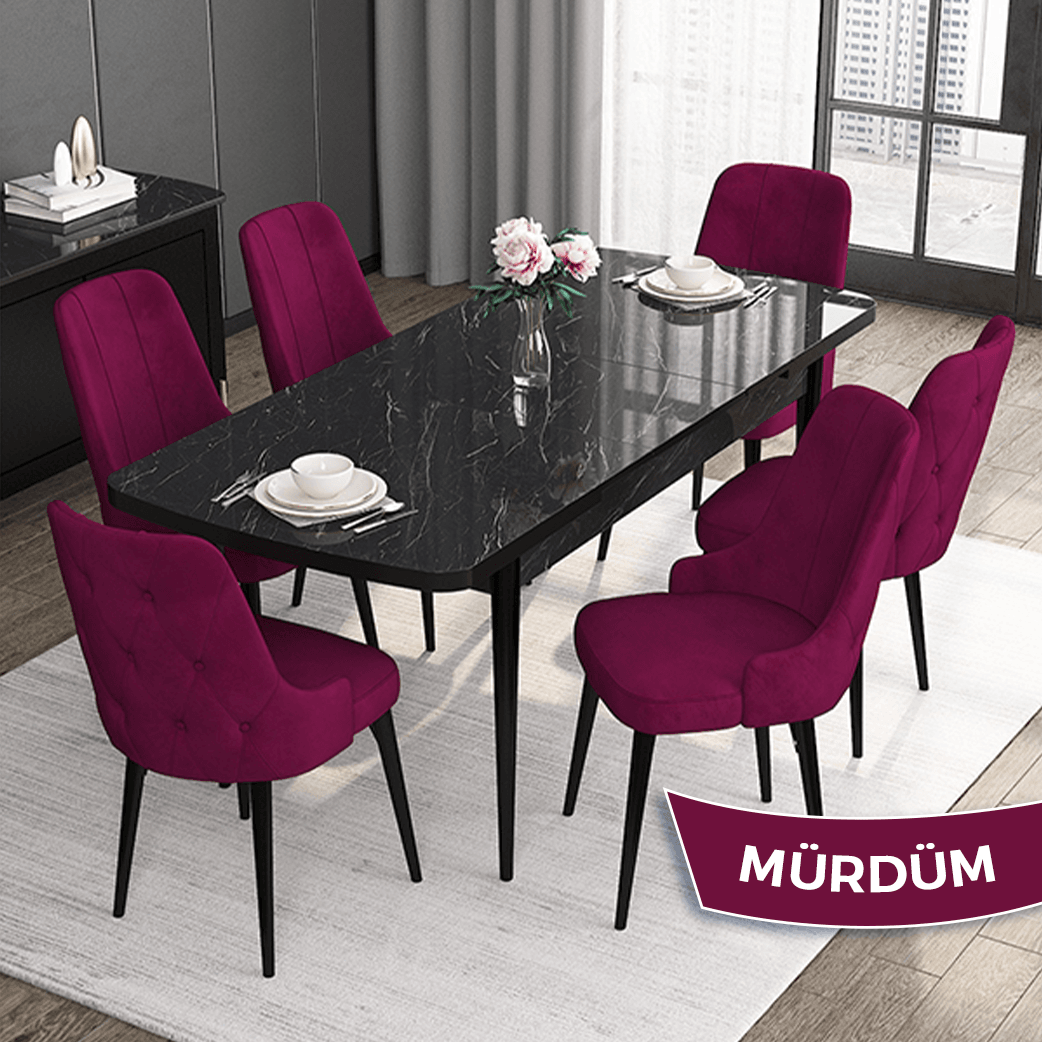 Sandalye Mürdüm Siyah Mermer Desen Masa