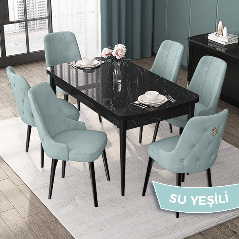 su yeşil Sandalye barok ahşap desen masa