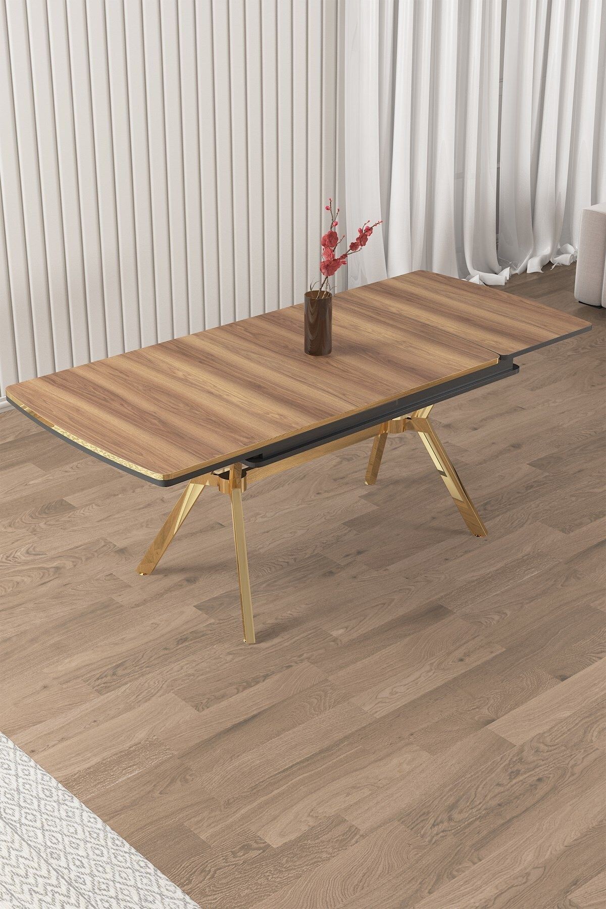 Hazar 89x150 Açılabilir Lak Panel Yemek Masası Gold Ayak
