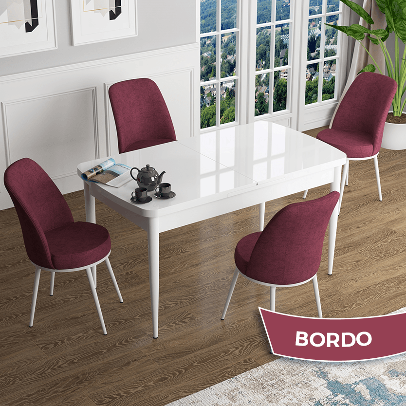 Beyaz Masa Bordo Sandalye