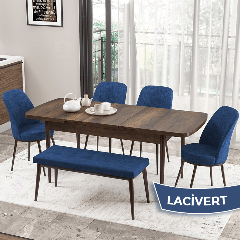 masa barok sandalye ve bench laci̇vert