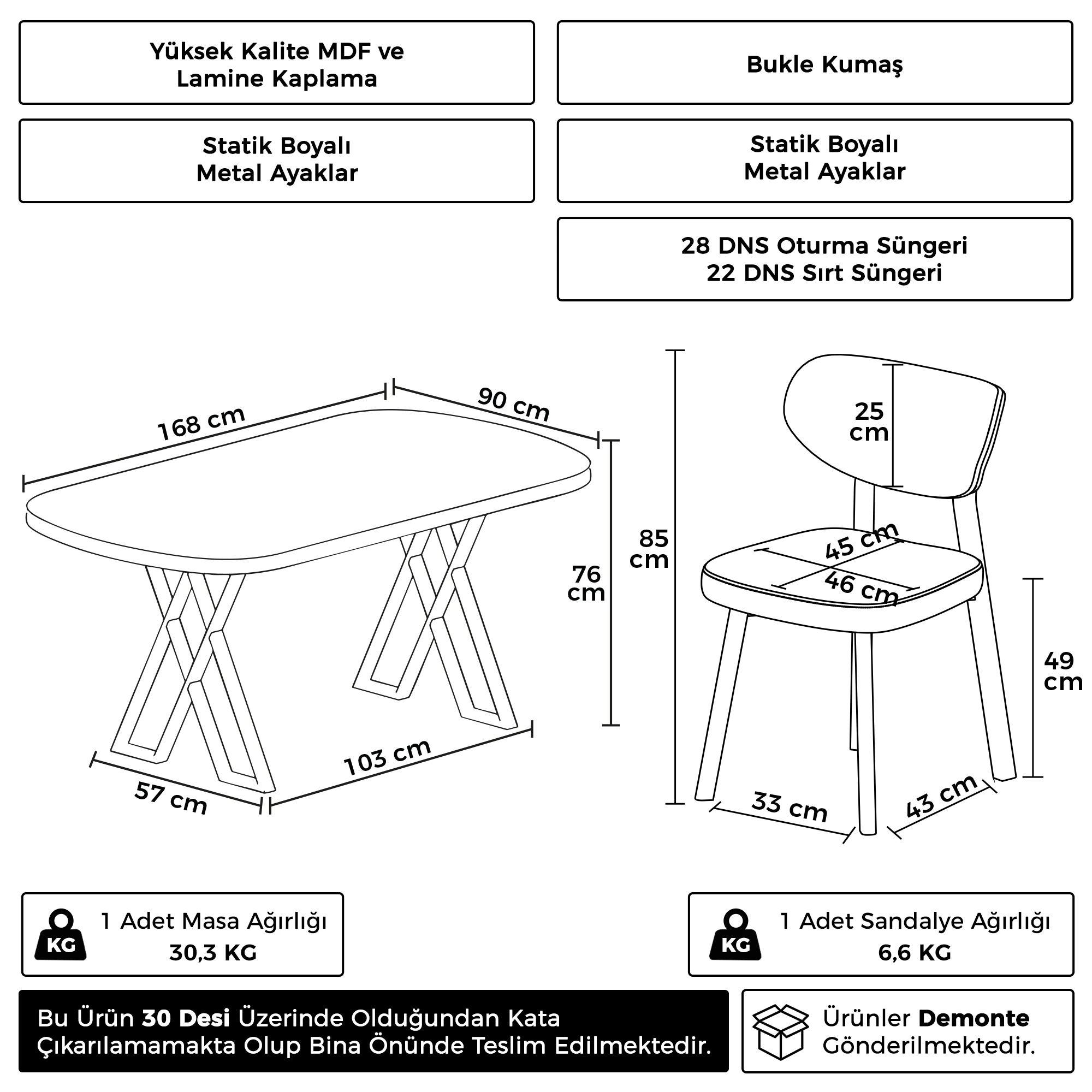  Axton Serisi Sabit Mdf 90x168 Atlantik Çam Mutfak Masa Takımı 4 Sandalye
