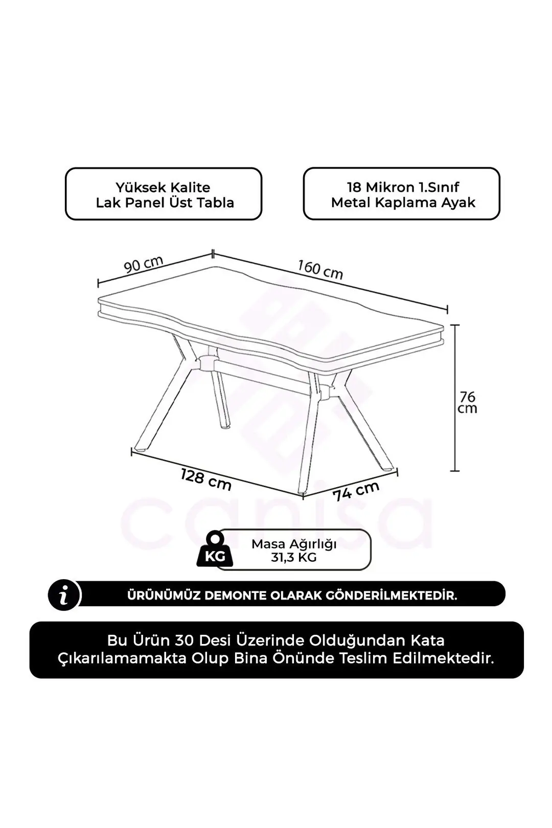 Sonata 90x160 Lak Panel Yemek Masası Krom Ayak