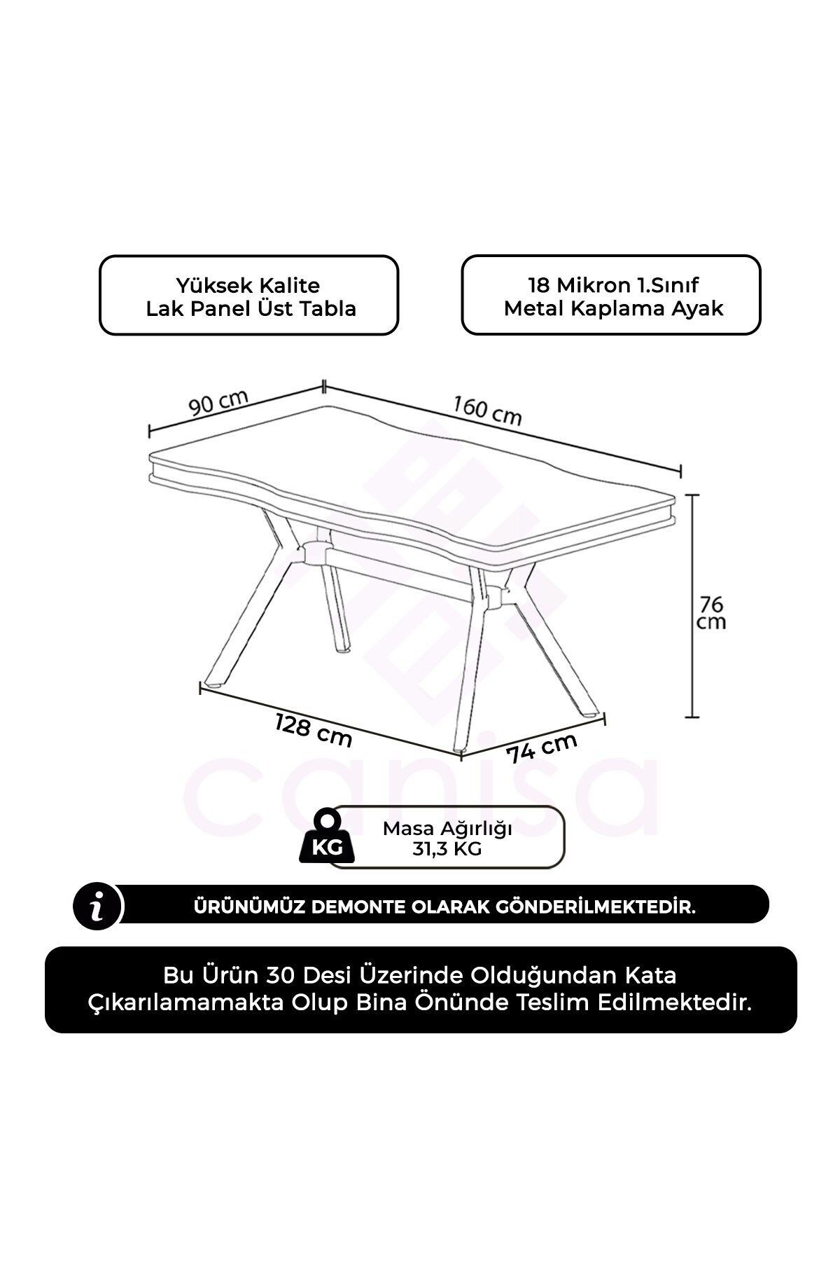 Sonata 90x160 Lak Panel Yemek Masası Krom Ayak