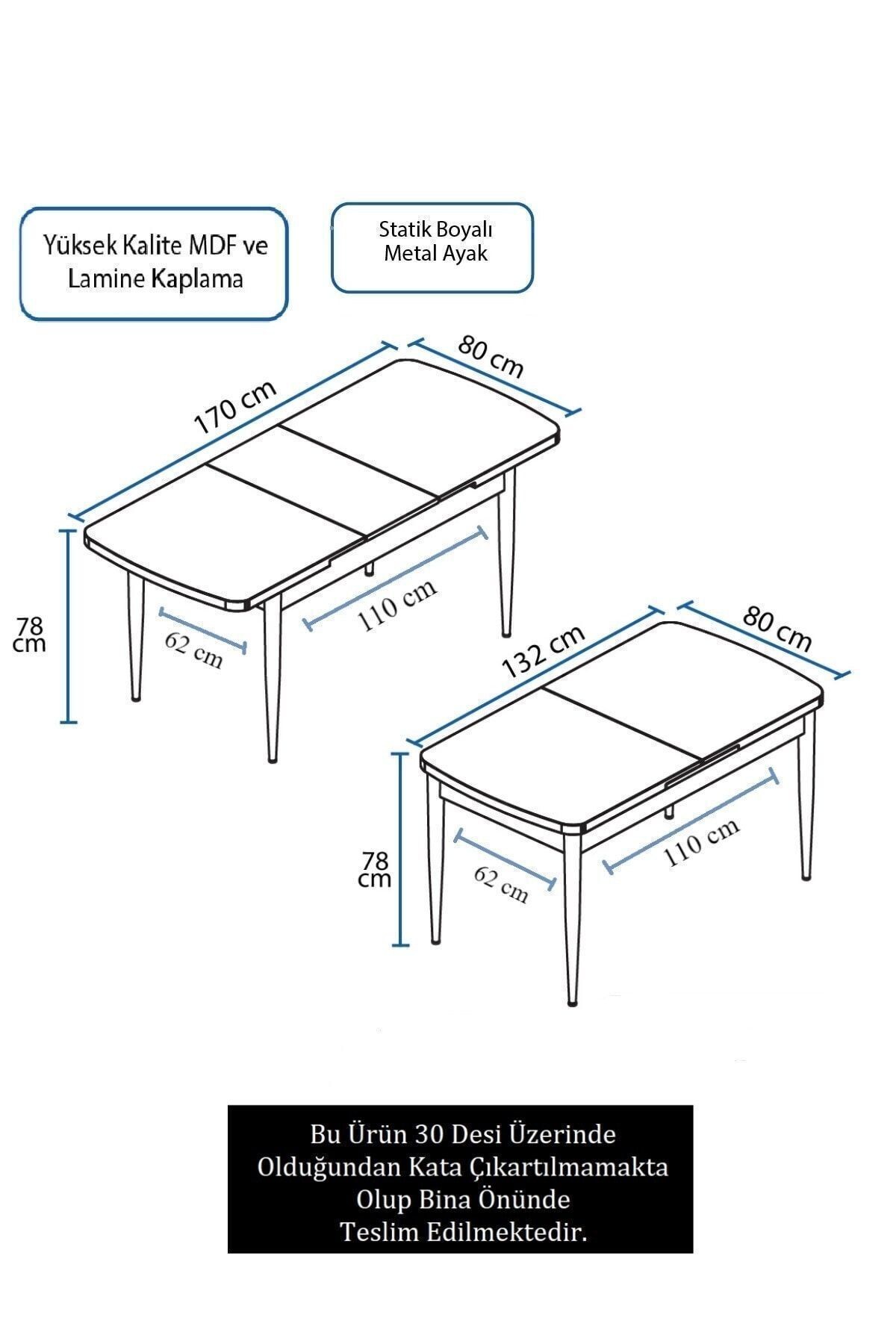Mun Serisi 80x132 Açılabilir Mdf Mutfak Masası