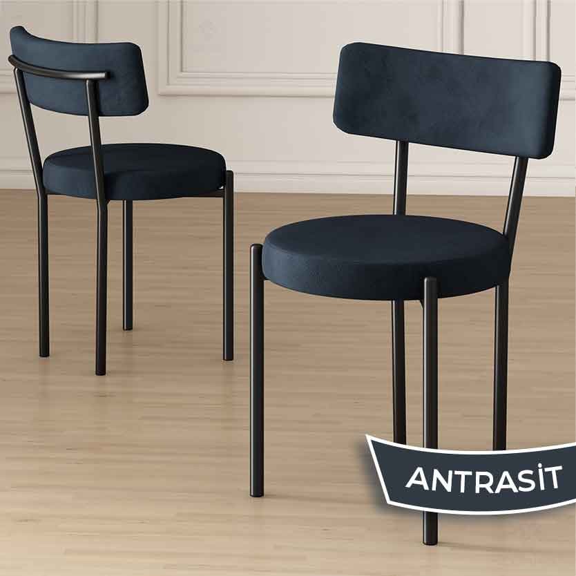 Mita Serisi 90x90 Sabit Yuvarlak Siyah Mermer Desen Masa Takımı Ve 4 Sandalye