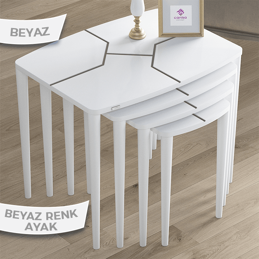 Argent Serisi Beyaz Renk MDF 4'lü Zigon Sehpa Takımı