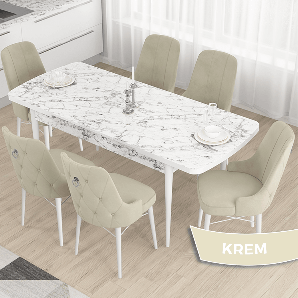 Krem Sandalye beyaz Mermer Desen Masaa