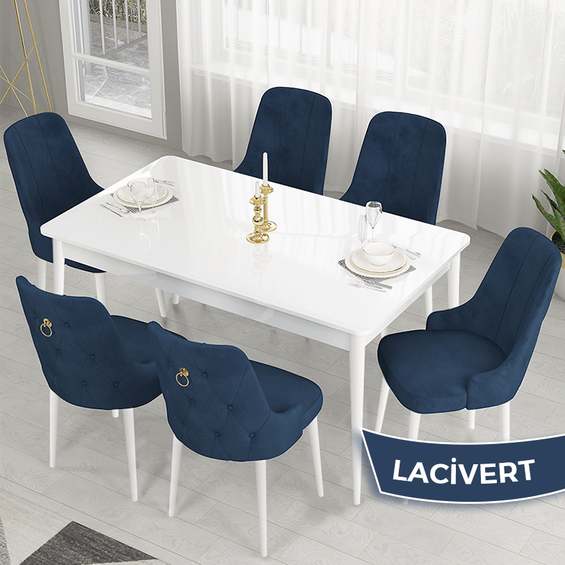 Beyaz Masa lacivert sandalye
