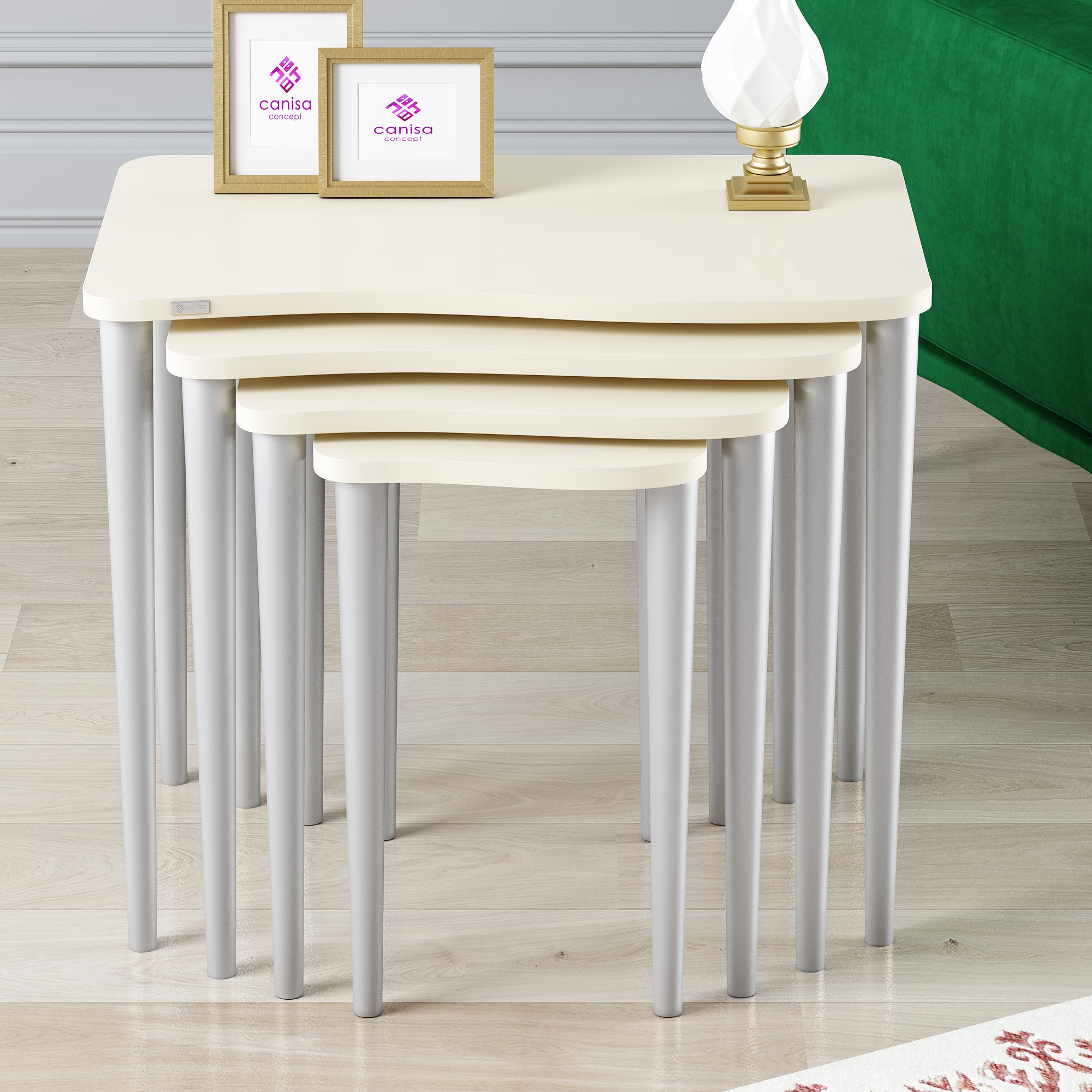 Krem Üst Tabla / Gümüş Ayak