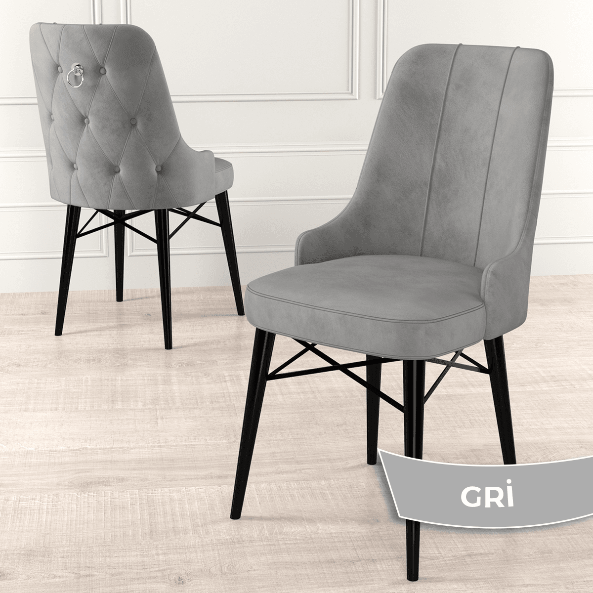 Are Serisi 80x132 Mdf Açılabilir Gümüş Halka Siyah Mermer Desen Masa Takımı Ve 6 Sandalye