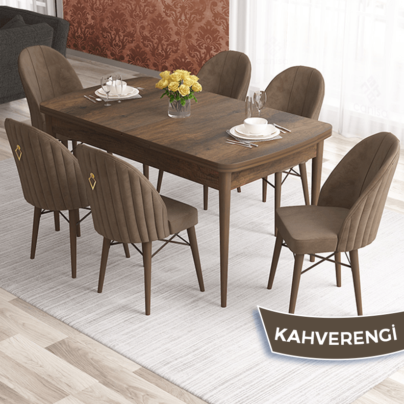 masa barok ahşap desen sandalye kahverengi
