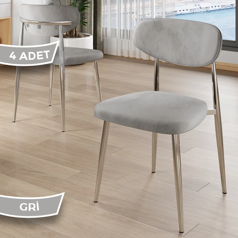 Laos Serisi 4 Adet Mutfak Sandalyesi Krom Kaplama Metal Ayak 1.Sınıf Babyface Kumaş
