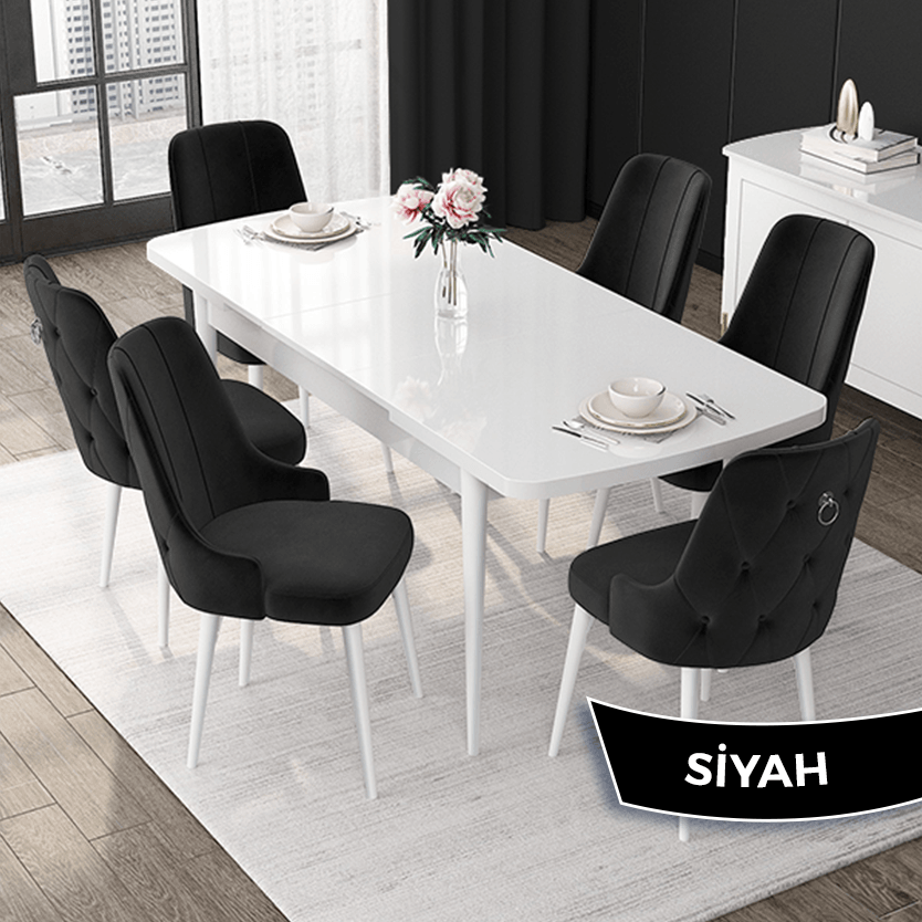beyaz masa sandalye siyah