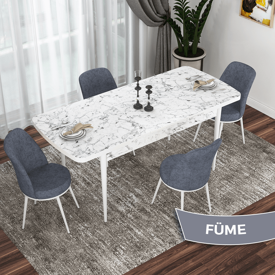 masa beyaz mermer desen sandalye füme