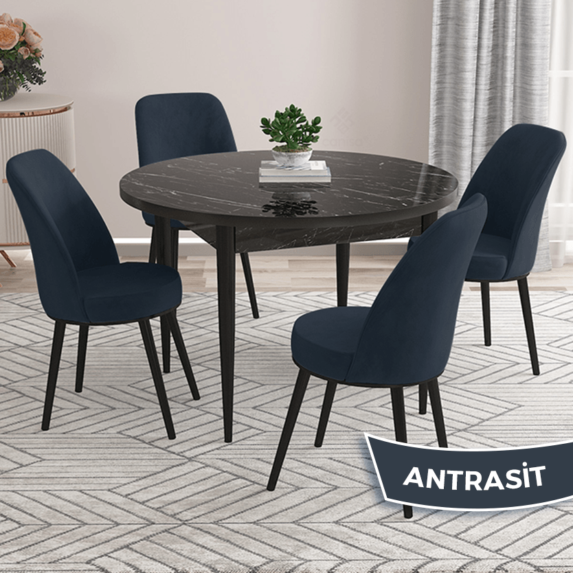 Sandalye Antrasit Siyah Mermer Desen Masa