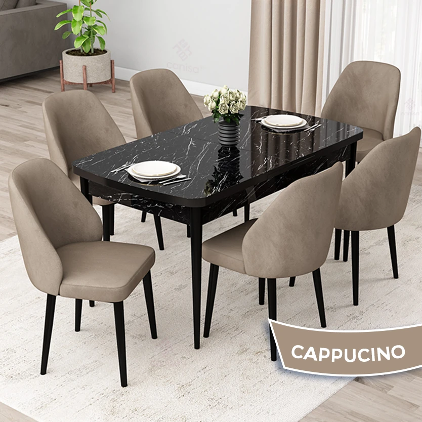siyah mermer desen masa cappucino sandalye