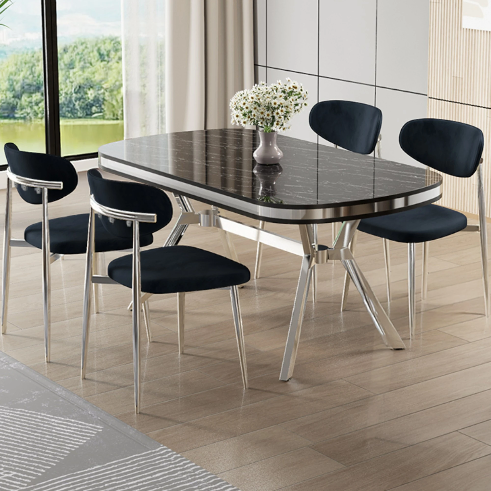 Sonata Masa Antrasit Sandalye Ayaklar Krom.