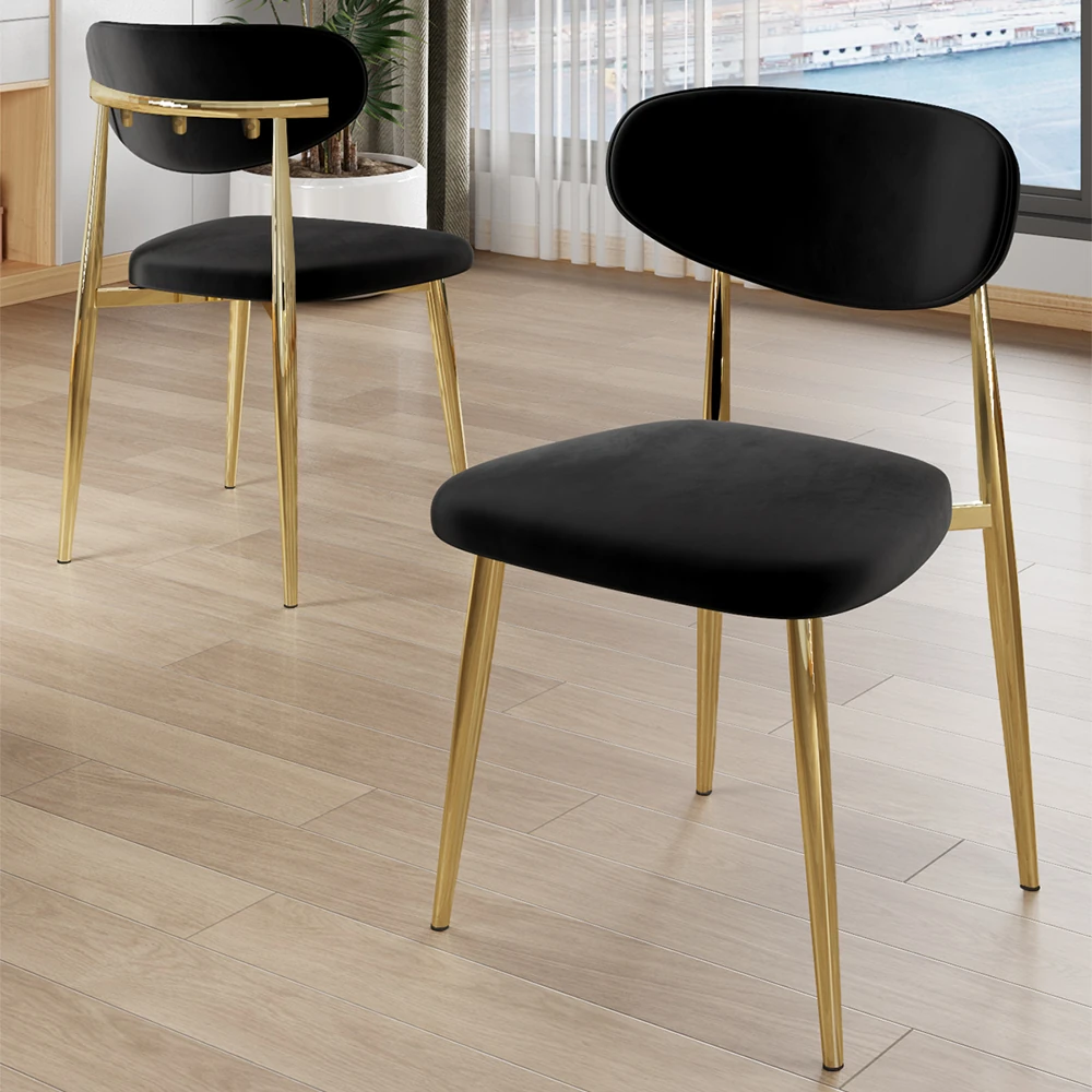 Olya Serisi 90x168 Lak Panel Antrasit İroni Masa Takımı Gold Ayaklı 6 Sandalye