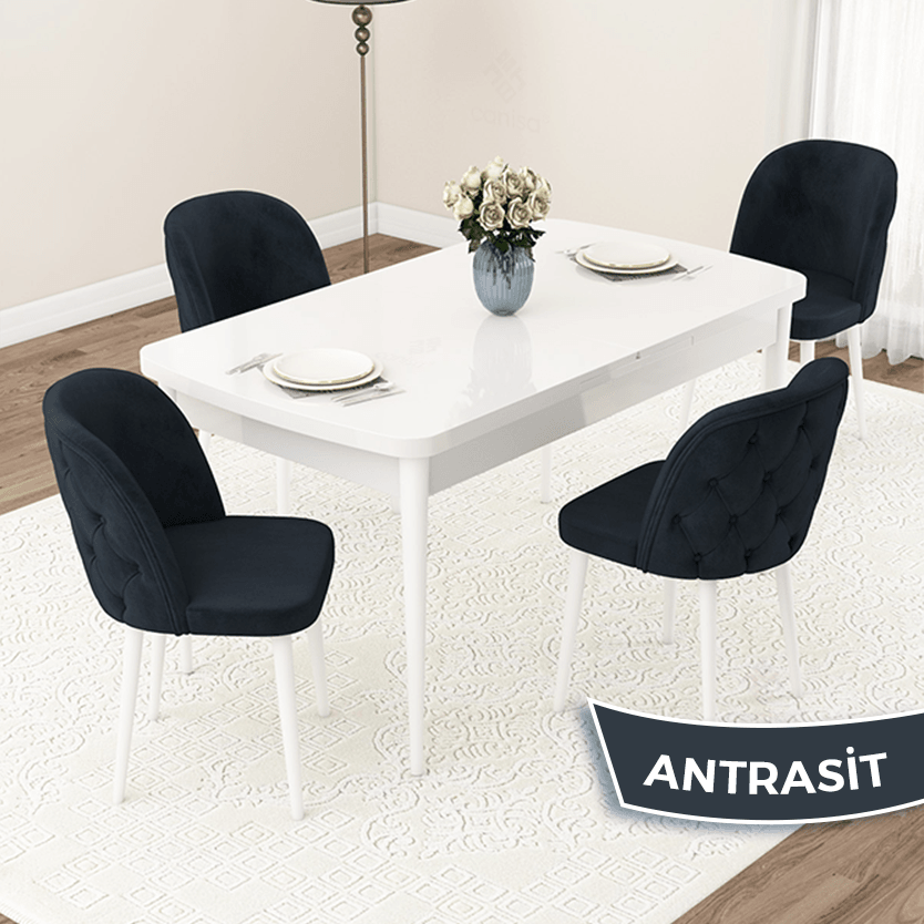 beyaz masa sandalye antrasit
