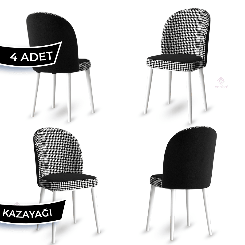 Kaze Serisi 4 Adet Mutfak Sandalyesi Kazayağı Desen Metal Ayak