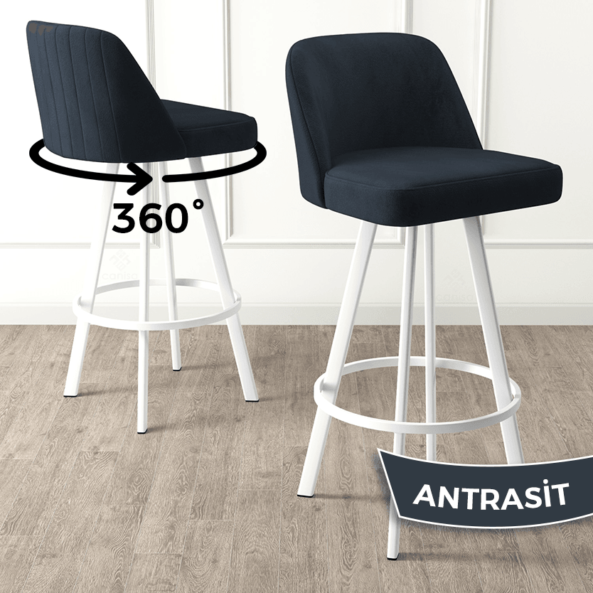 Atex Serisi 1 Adet 360° Döner Ada Bar Sandalyesi Babyface Kumaş Beyaz Ayak