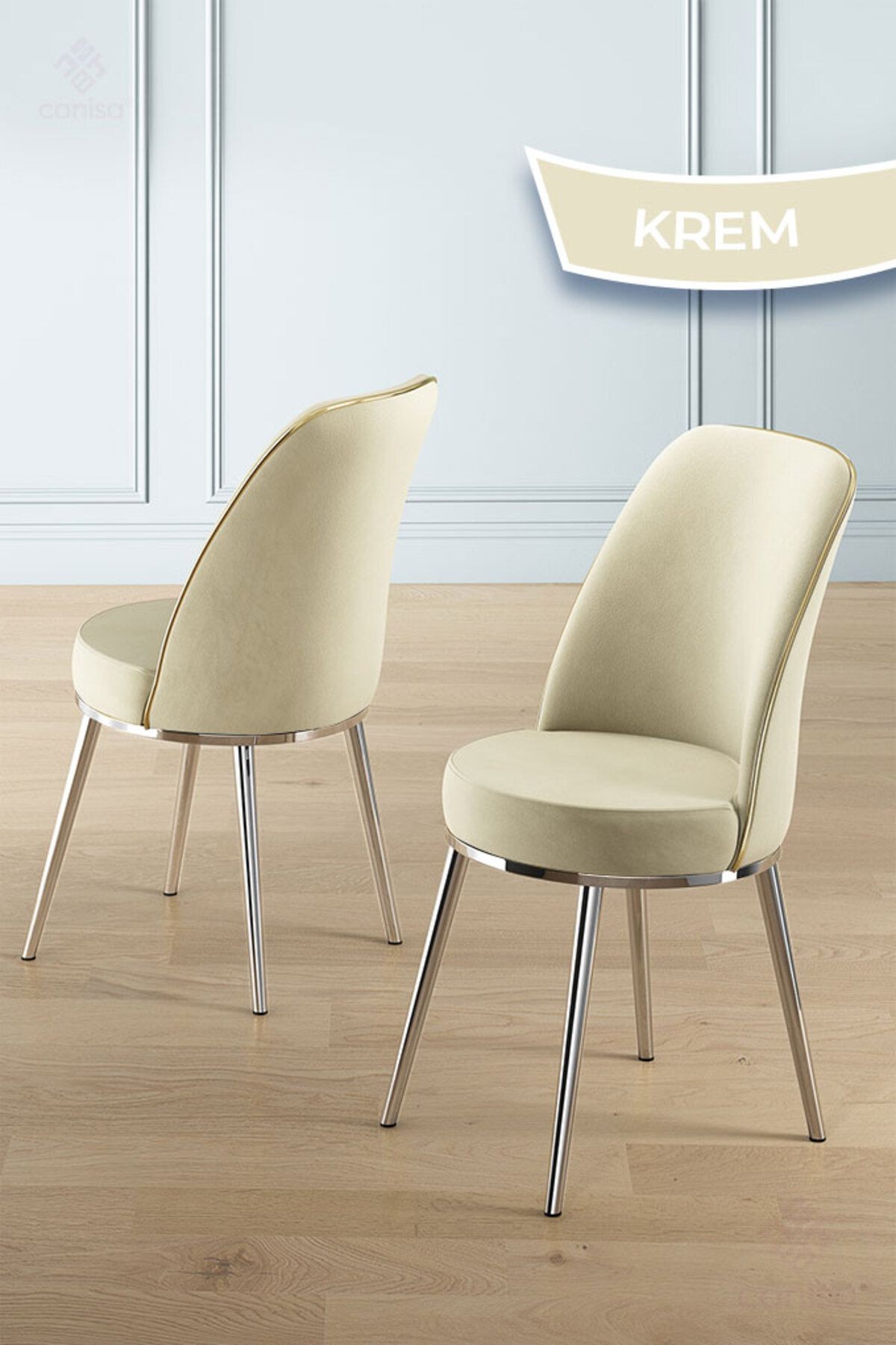 Lai Serisi 90x168 Lak Panel Antrasit İroni Masa ve 6 Sandalye Krom Kaplama Ayak
