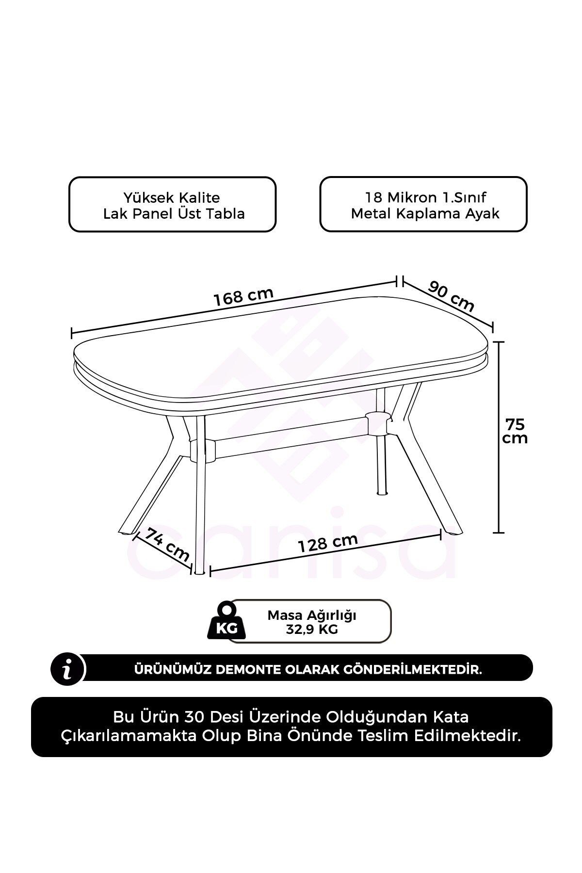 Jita Serisi 90x168 Lak Panel Sabit Masa Krom Kaplama Ayak