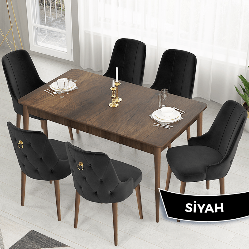 Sandalye Siyah Barok Ahşap Desen Masa