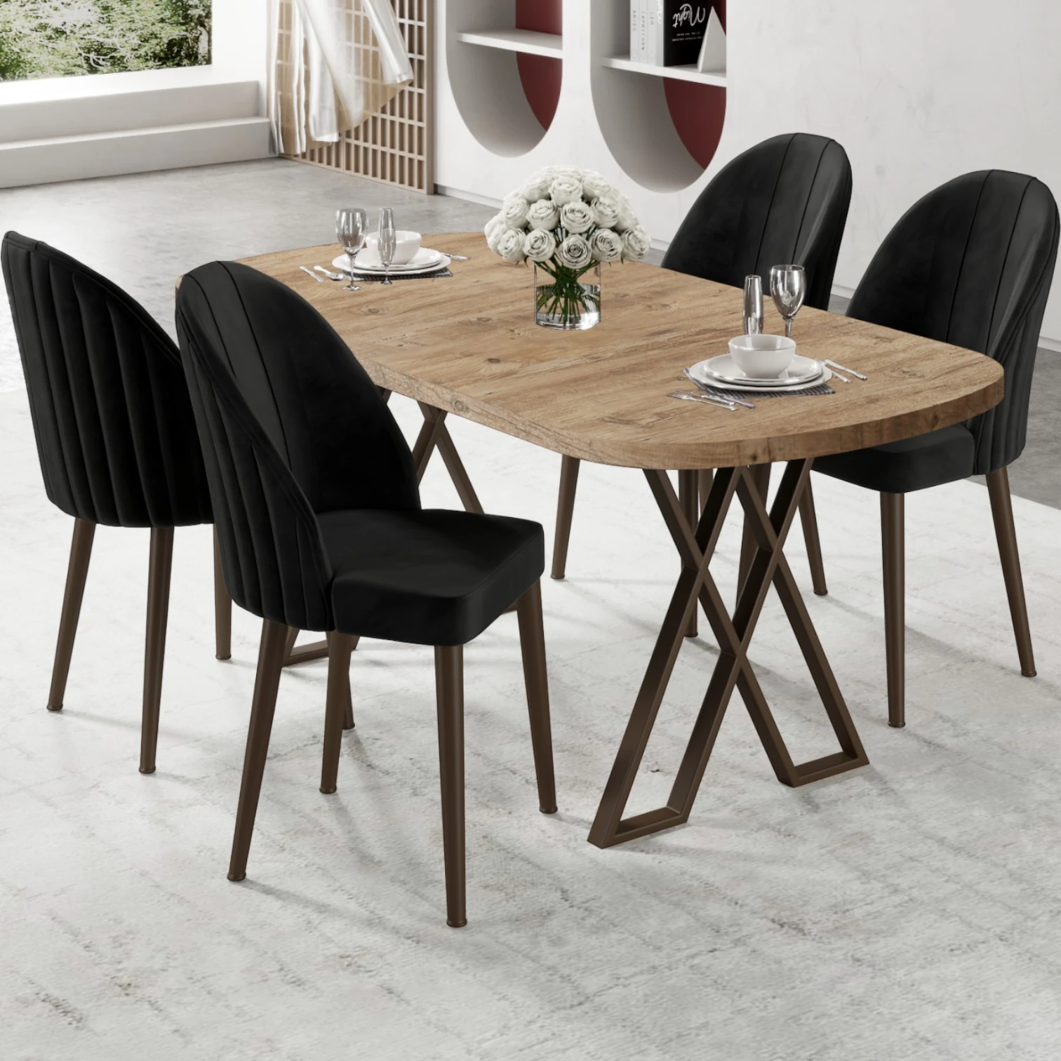 Atlantik Çam Masa Siyah Sandalye