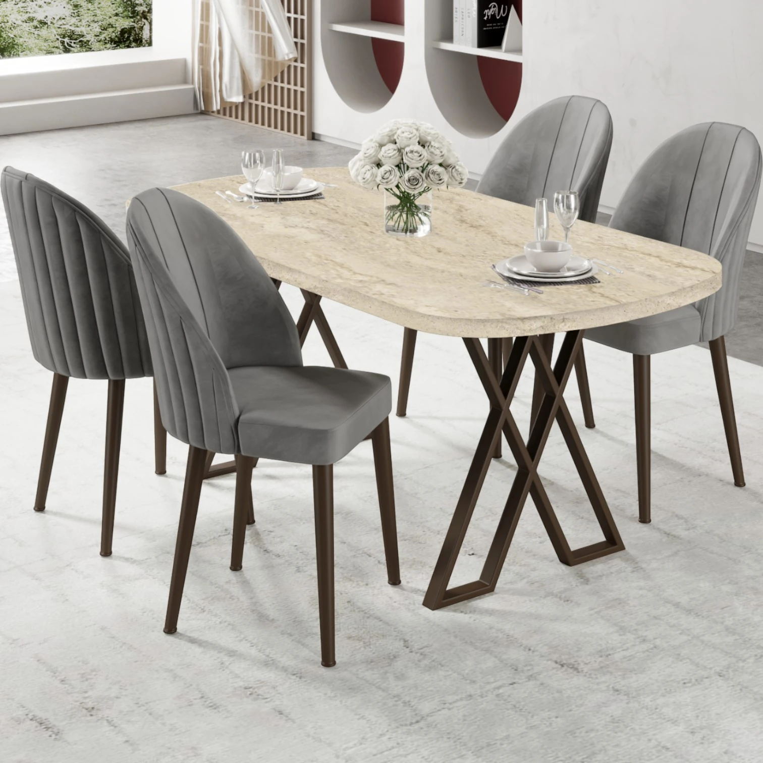 Atlantik Çam Masa Gri Sandalye