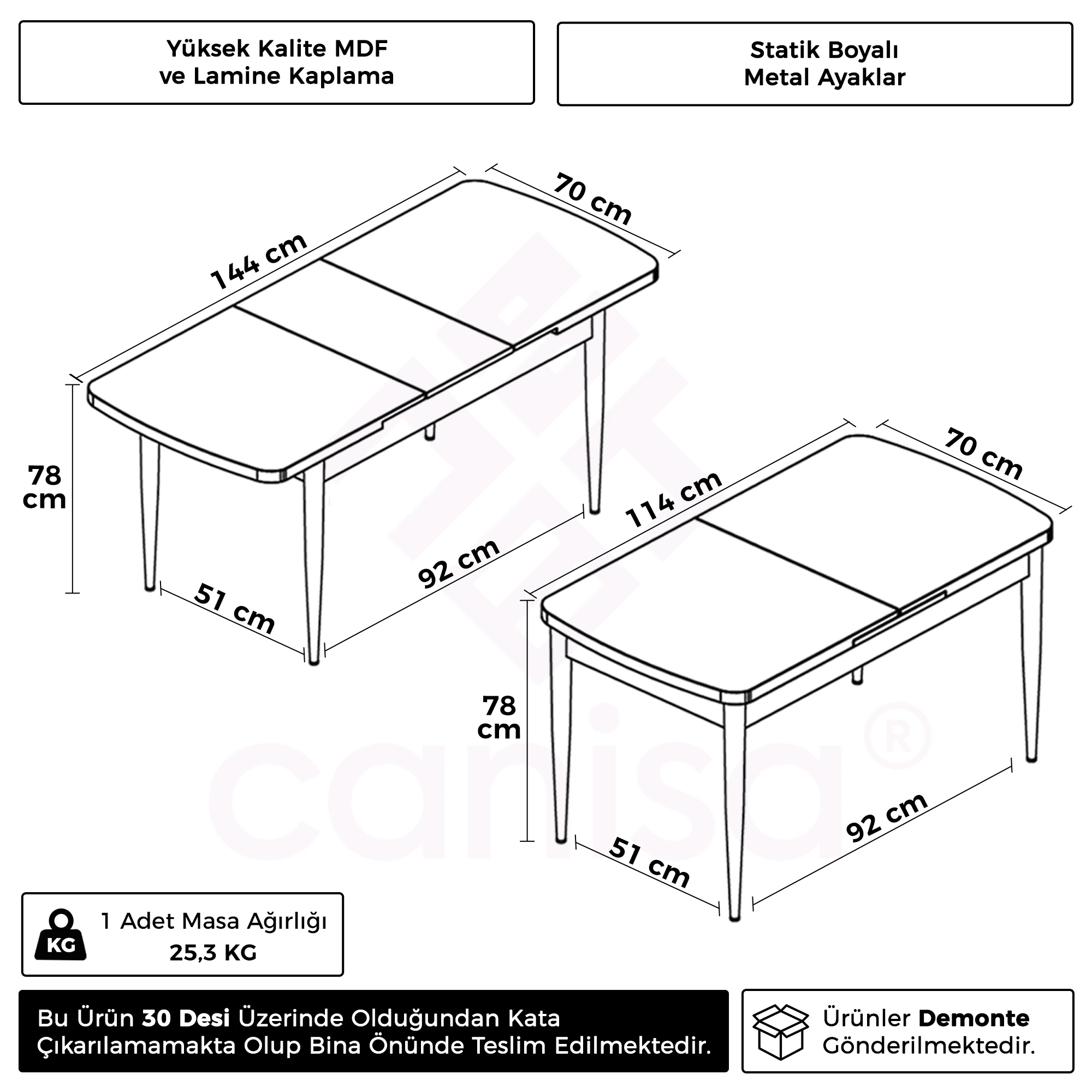 Kor Serisi 70x114 Açılabilir MDF Mutfak Masası