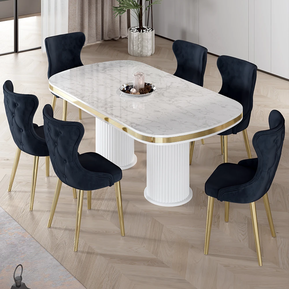 Beyaz Mermer Desen Masa Antrasit Sandalye Ayaklar Gold