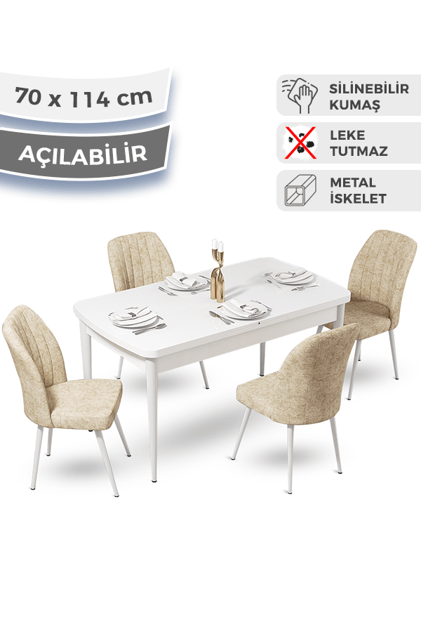 masa beyaz sandalyeler krem