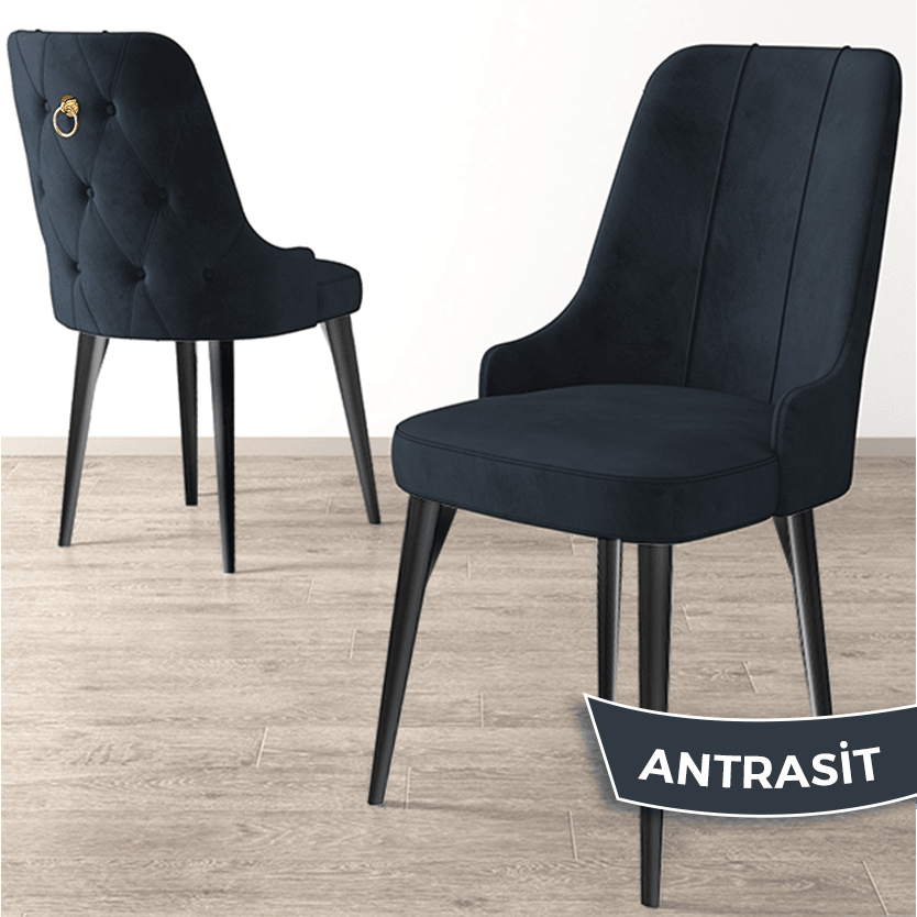 Nex Serisi 80x132 Mdf Açılabilir Gold Halka Siyah Mermer Desen Masa Takımı Ve 6 Sandalye