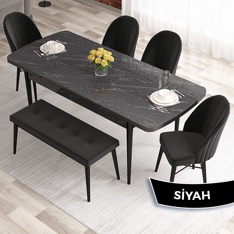 siyah mermer desen siyah sandalye