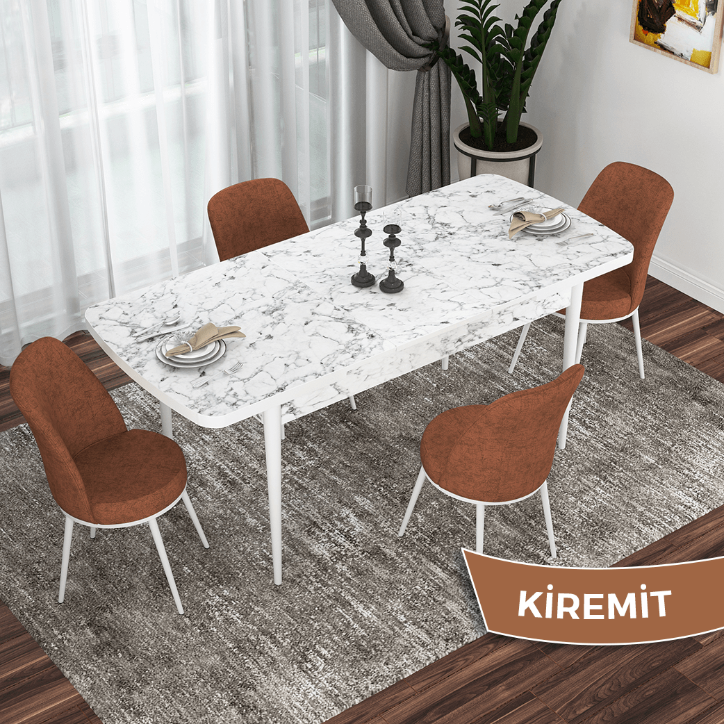 masa beyaz mermer desen sandalye kiremit