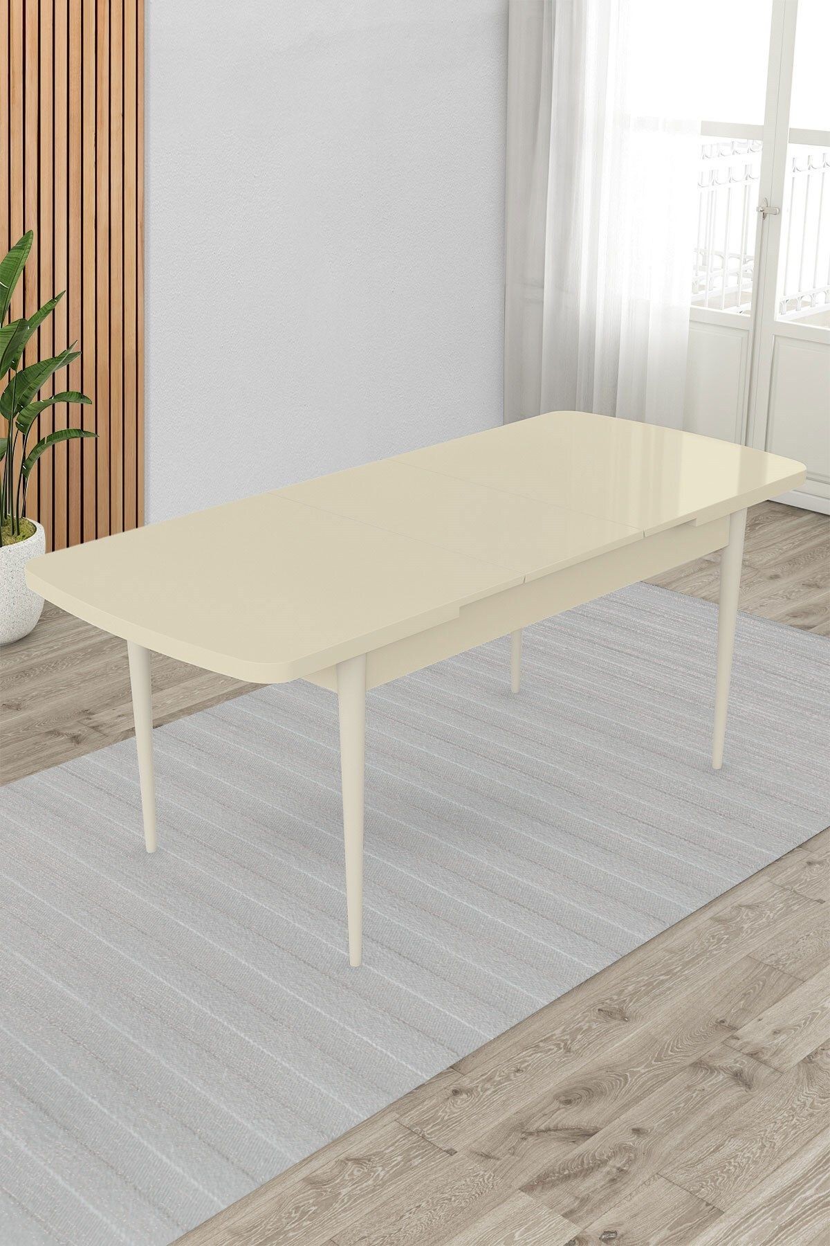 Krem 80x132 Açılabilir Yemek Masası Ahşap Ayak
