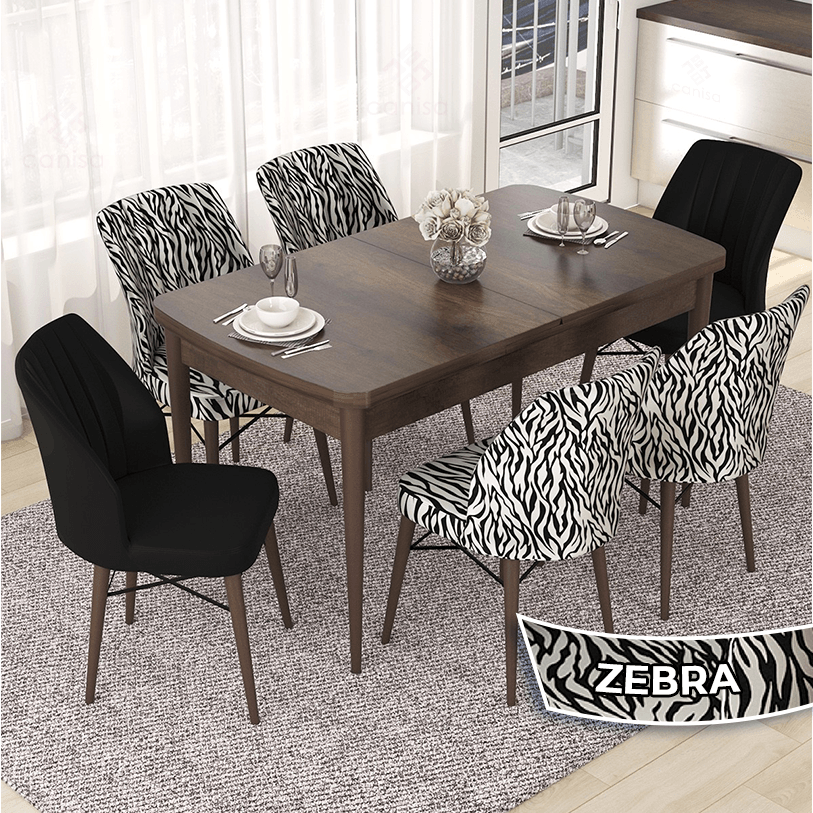 masa siyah mermer sandalye 4 zebra 2 siyah