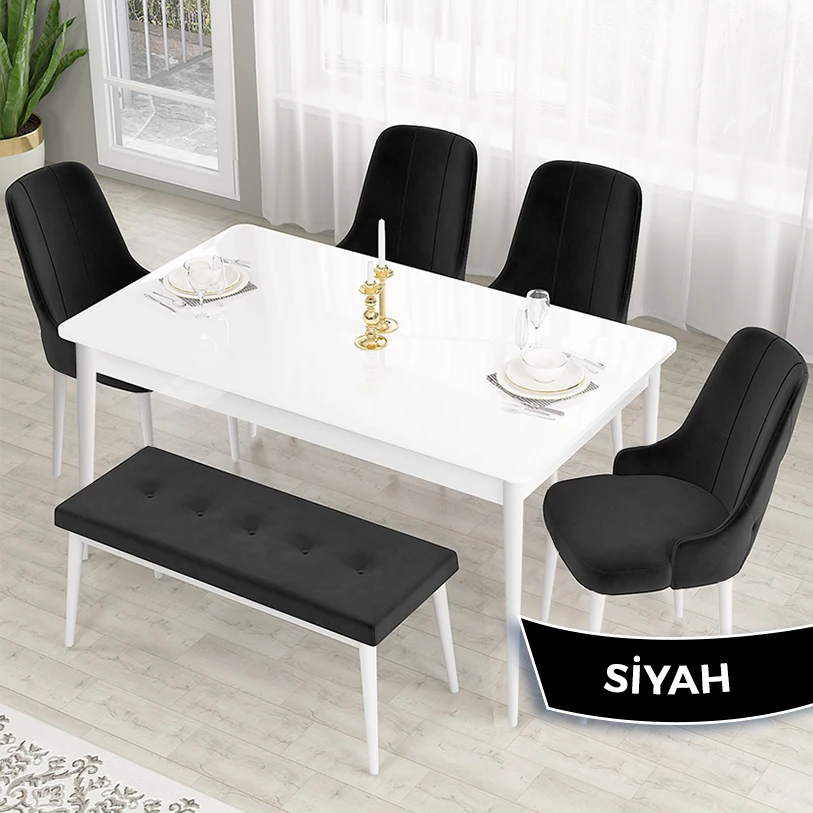 beyaz masa siyah sandalyee