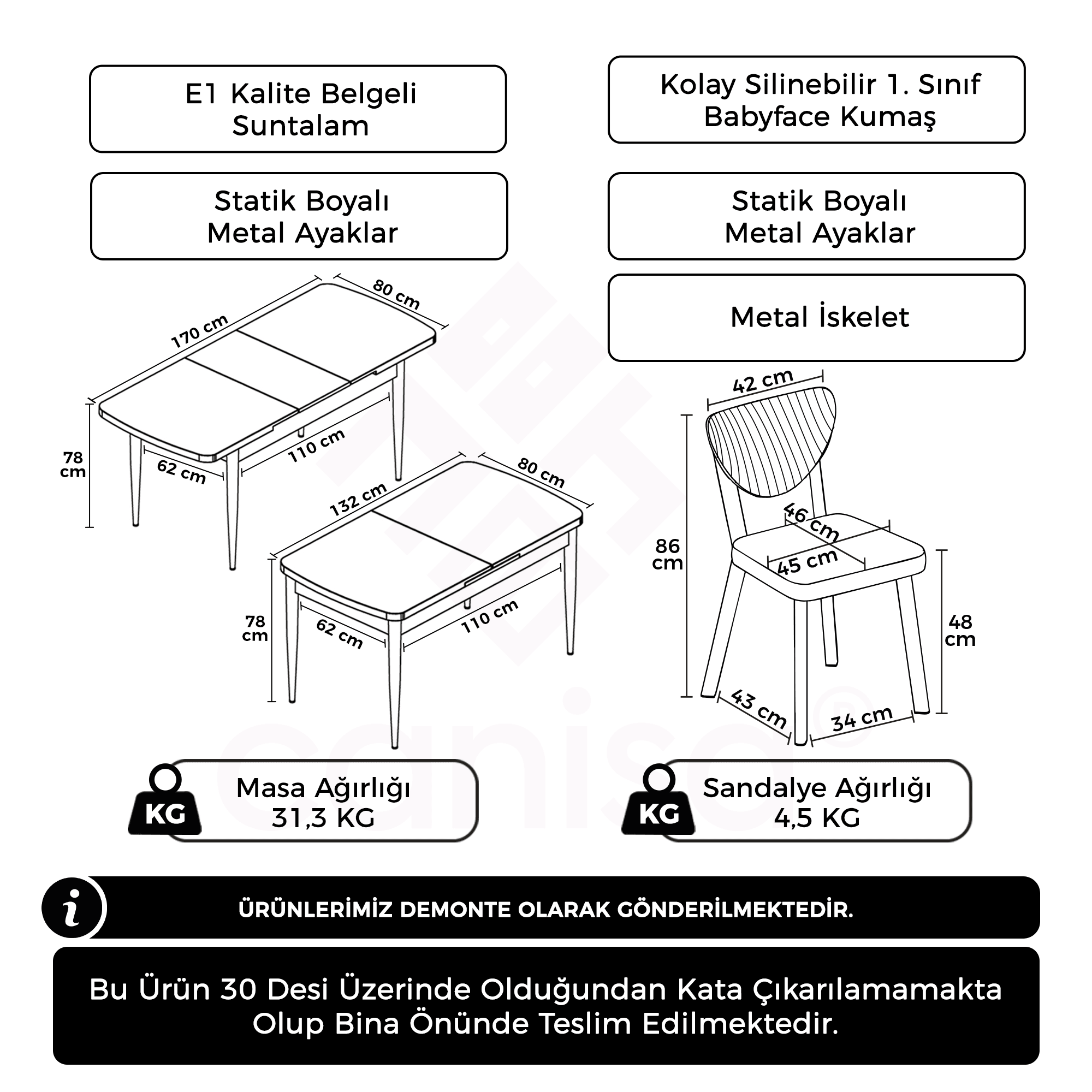  Exve Serisi 80x132 Açılabilir Beyaz Masa Takımı ve 4 Sandalye