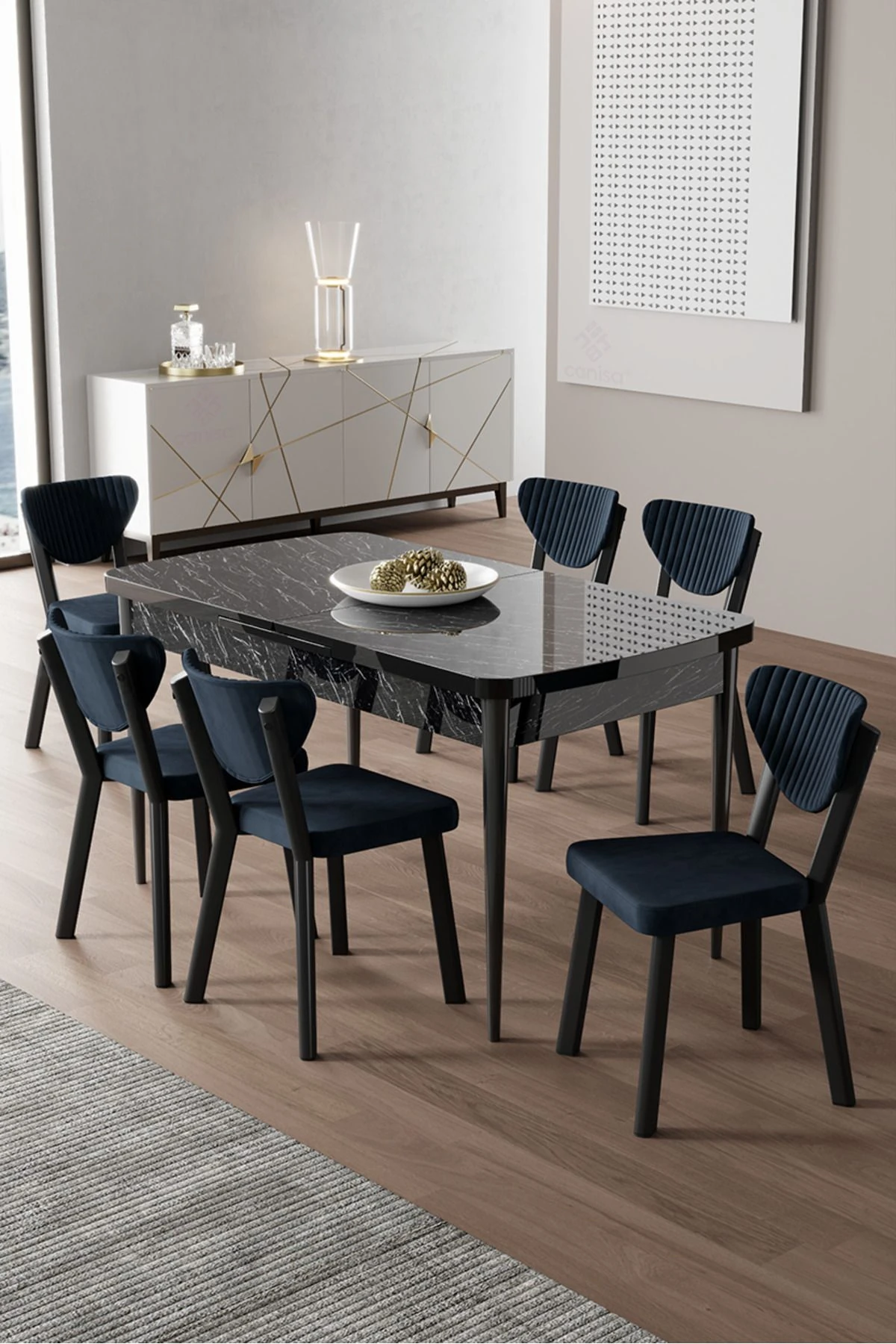 Sandalye Antrasit Siyah Mermer Desen Masa