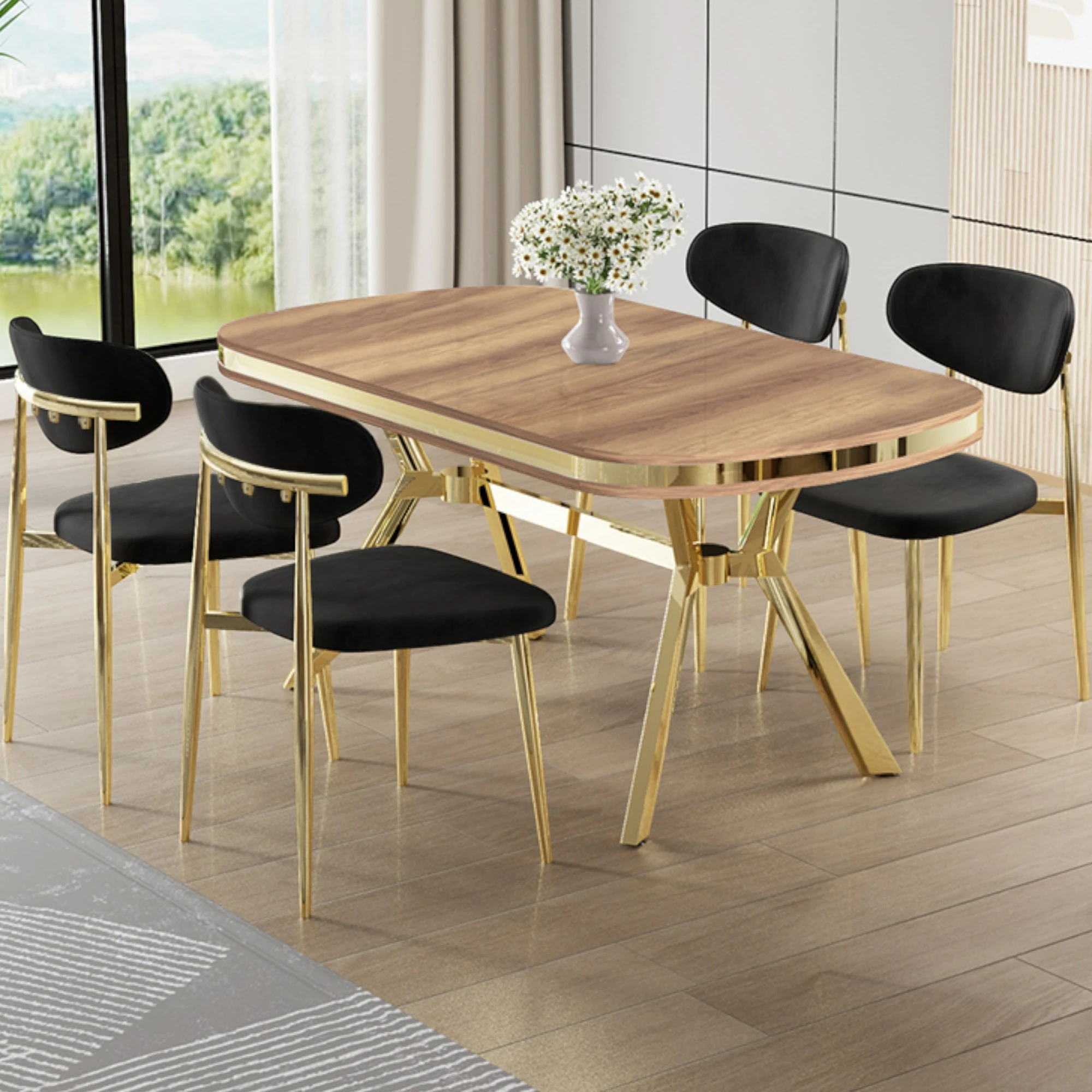 Hazar Masa  Siyah Sandalye Ayaklar Gold.