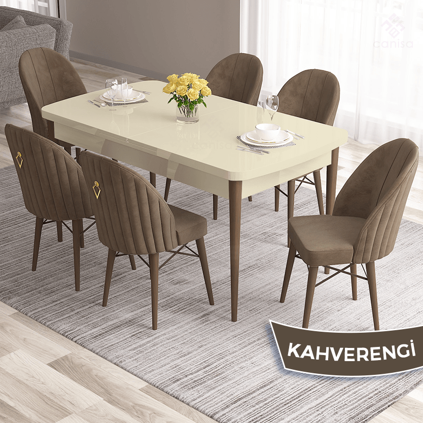 masa krem ayaklar ceviz sandalye kahverengi