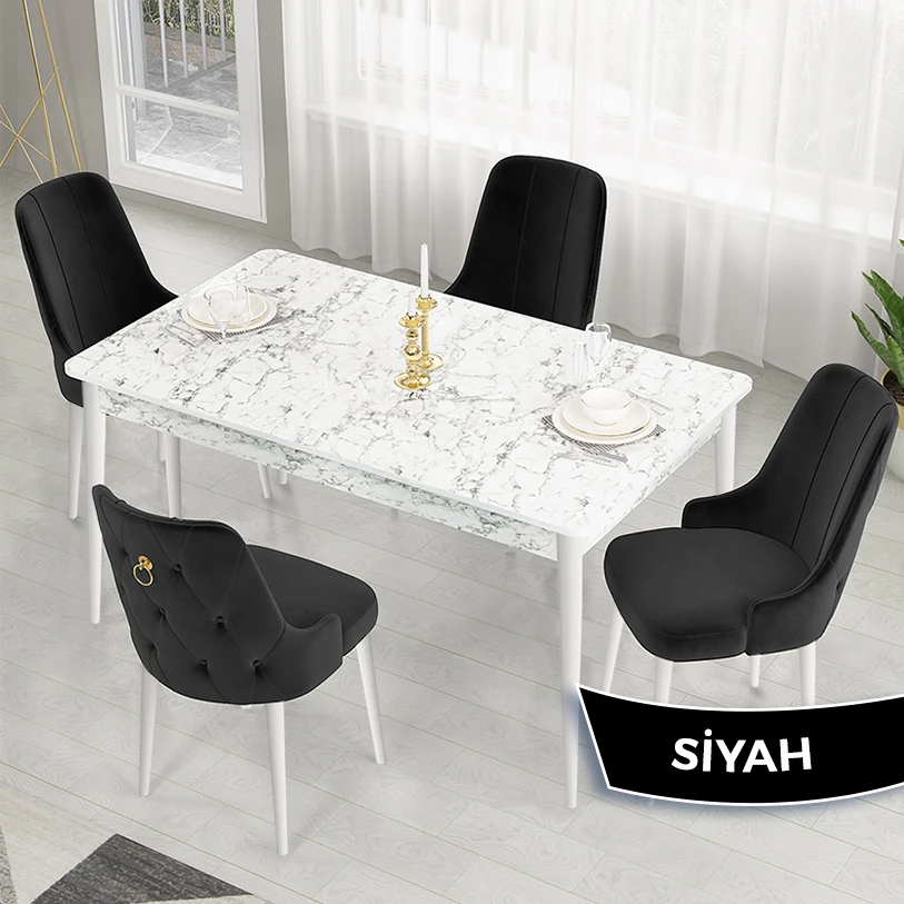 beyaz mermer masa,si̇yah sandalye